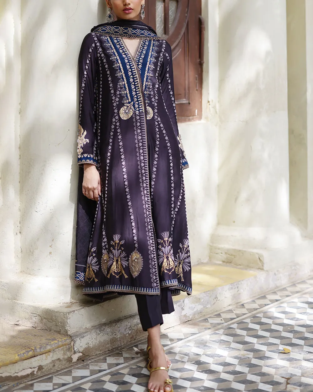 Blue embroidered cardigan dress