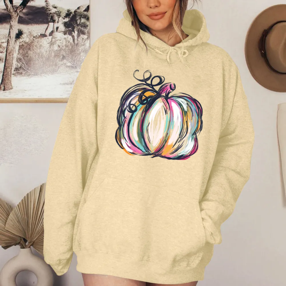 Women's Casual Pumpkin Print Hoodie