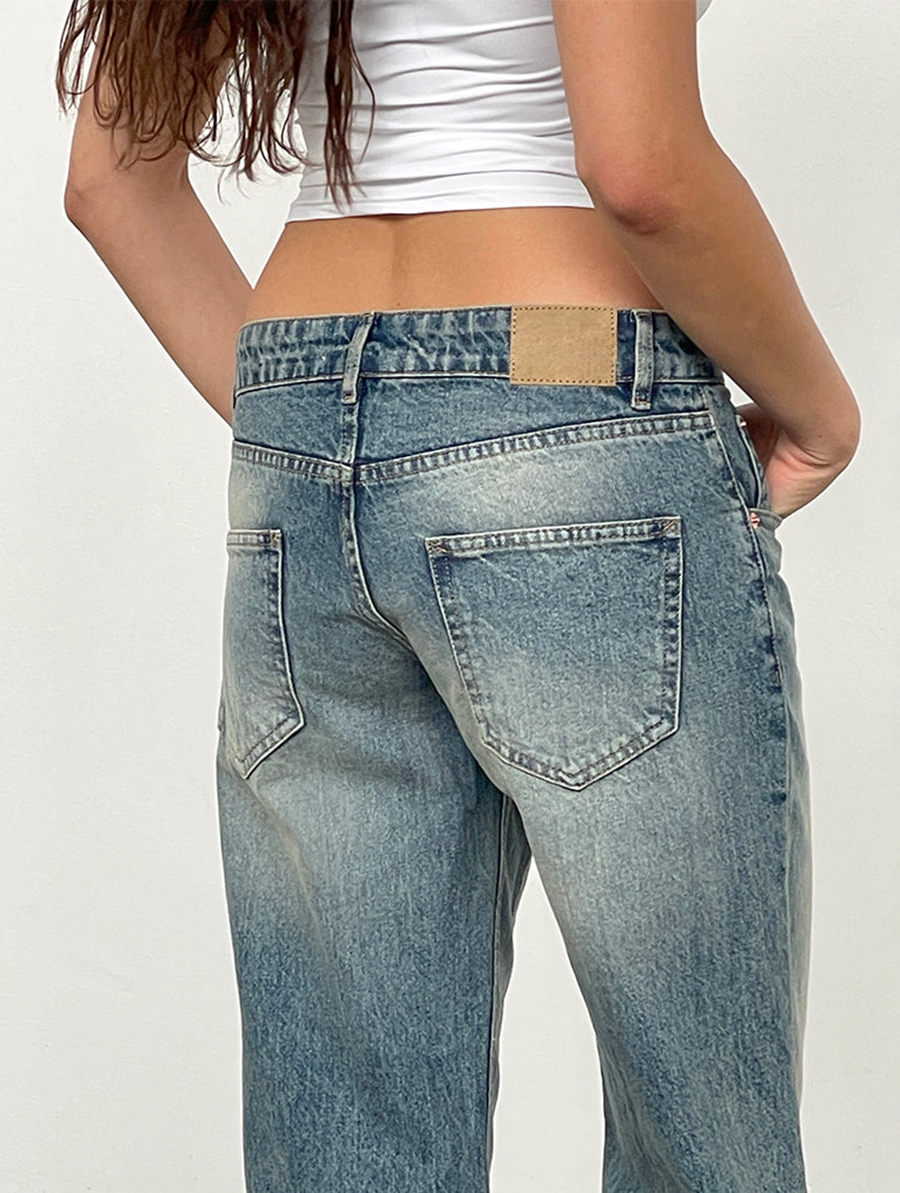 Dirty Blue Low Rise Parallel Jeans