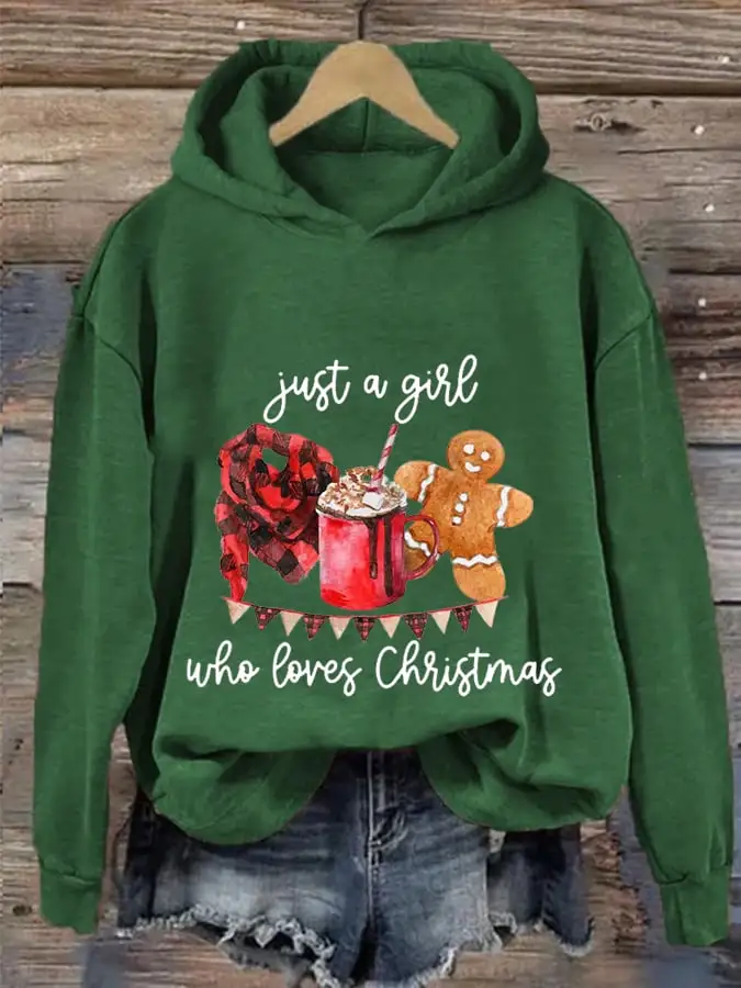 Women's Just A Girl Who Loves Christmas Print Casual Hooded