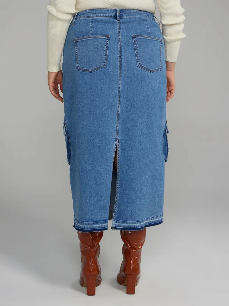 Cargo Denim Midi Skirt