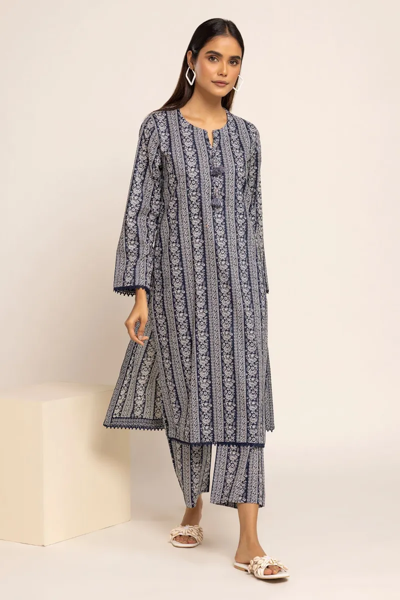 2 Piece Kurta | Embroidered & Pants | Grey