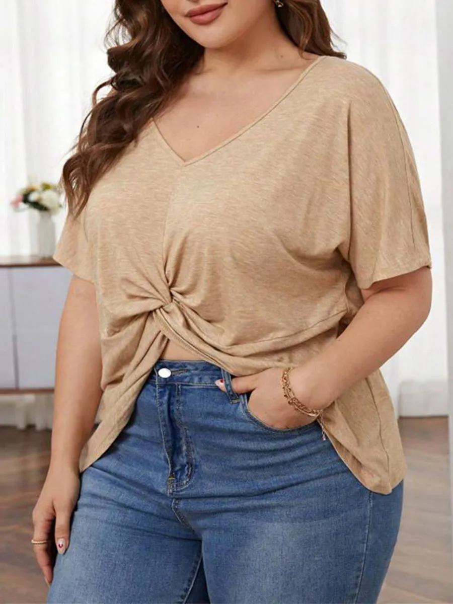 Twist Front V Neck Batwing Sleeve Tee