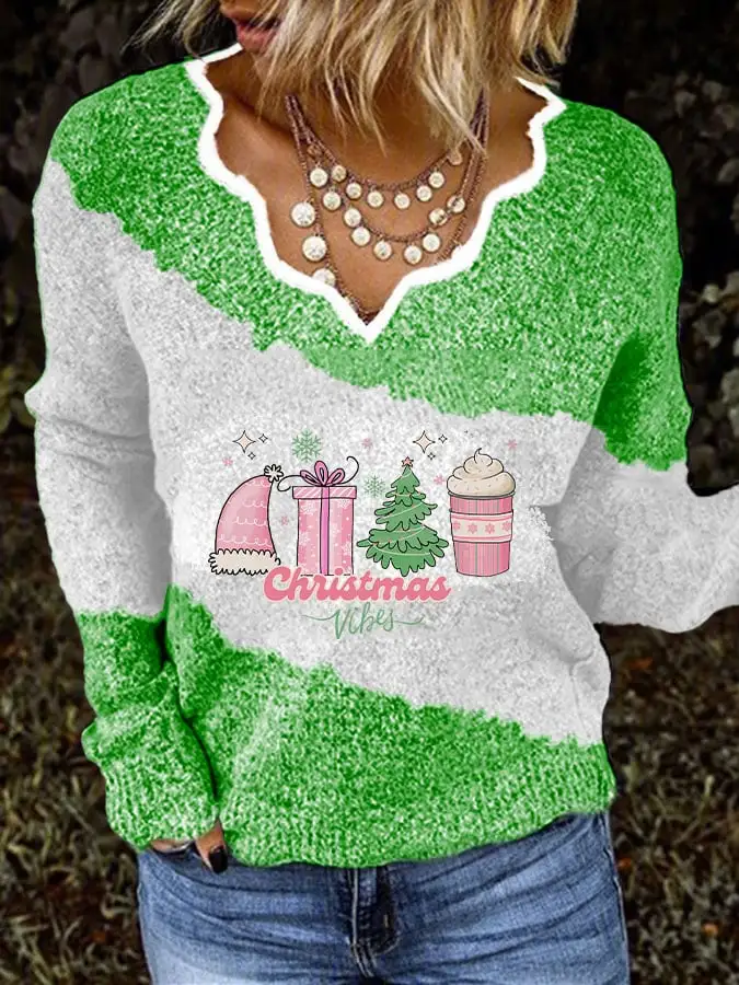 Women's Christmas Vibes Printed Knit Top