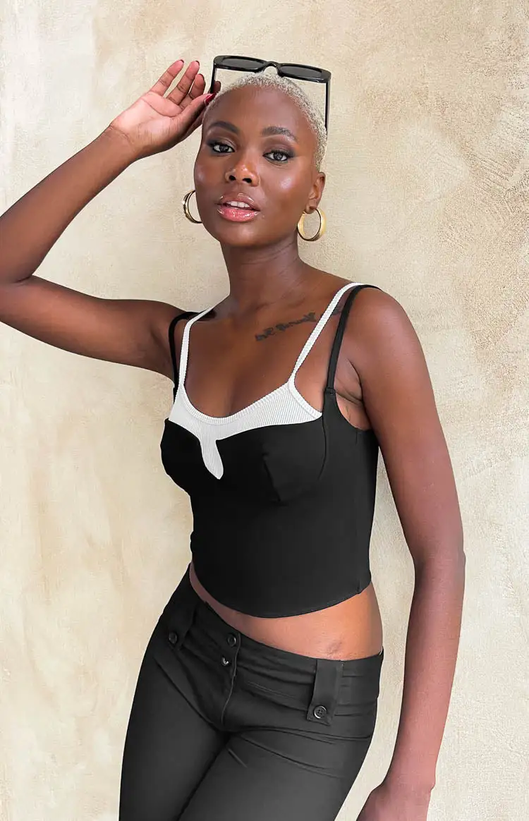 Junice Black Double Layered Crop Top