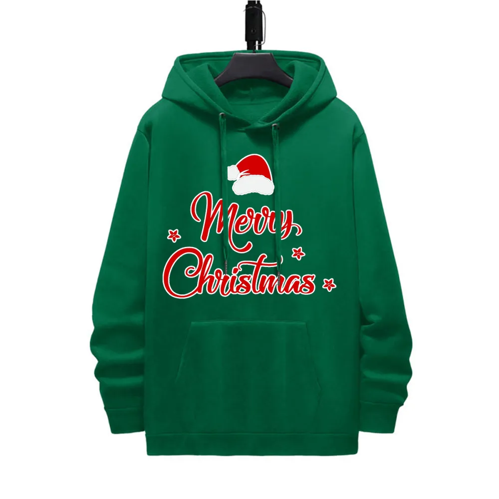 MERRY CHRISTMAS HAT PATTERN PRINTED HOODIE