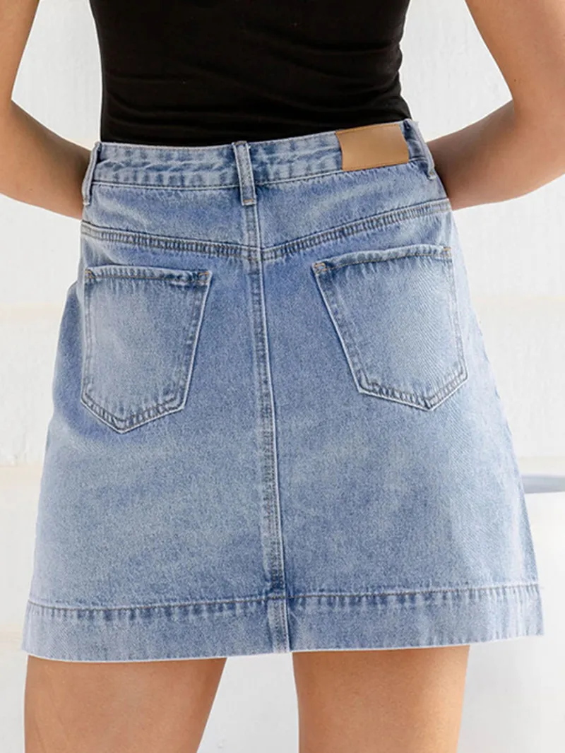 Blue denim skirt