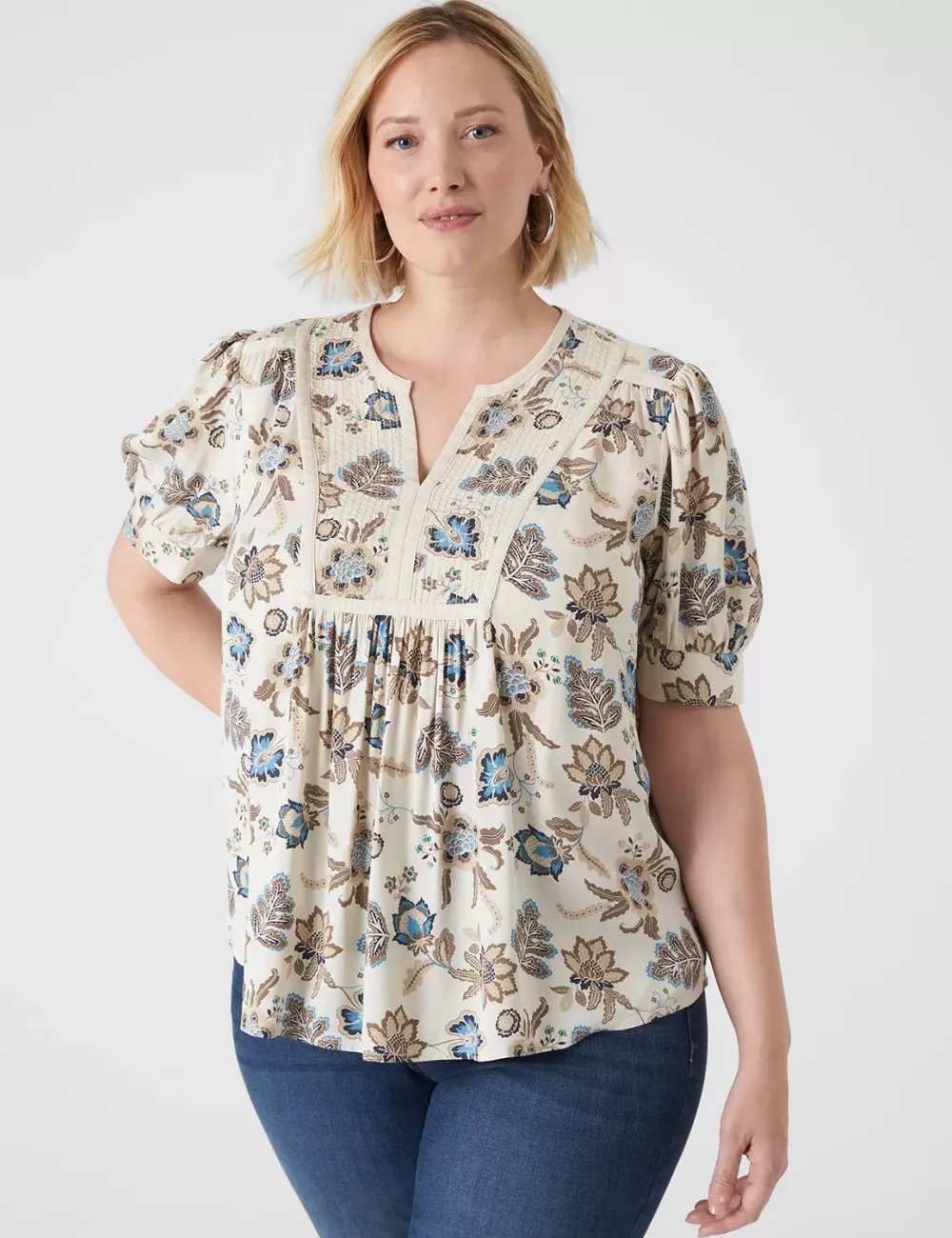 Short-Sleeve Split-Neck Bib Top