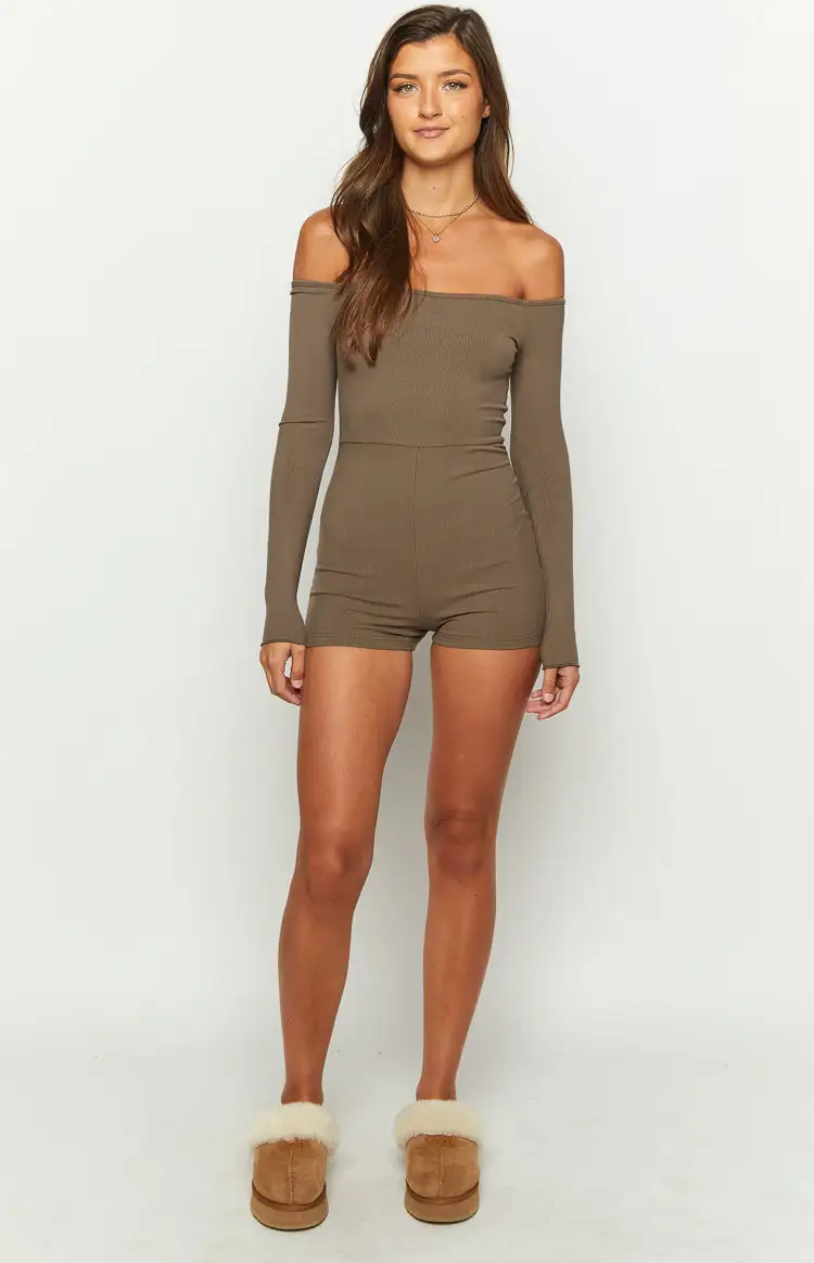 Raleigh Brown Long Sleeve Playsuit