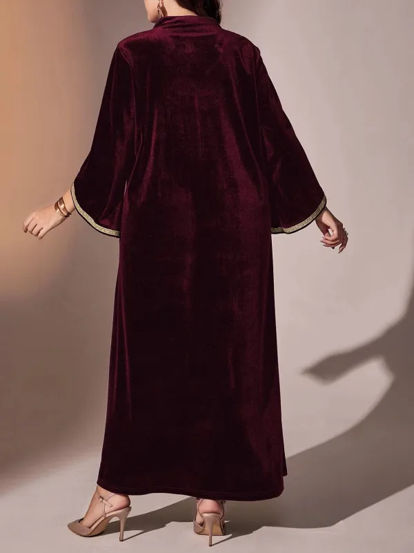 solid color embroidered long sleeve dress