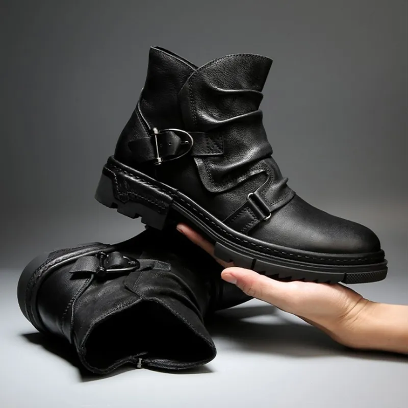 High Top Lace Up Front Metal Buckle Martin Boots