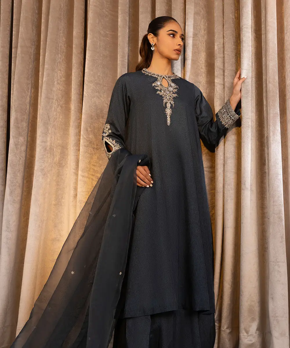 3 Piece - Embellished Raw Silk Suit