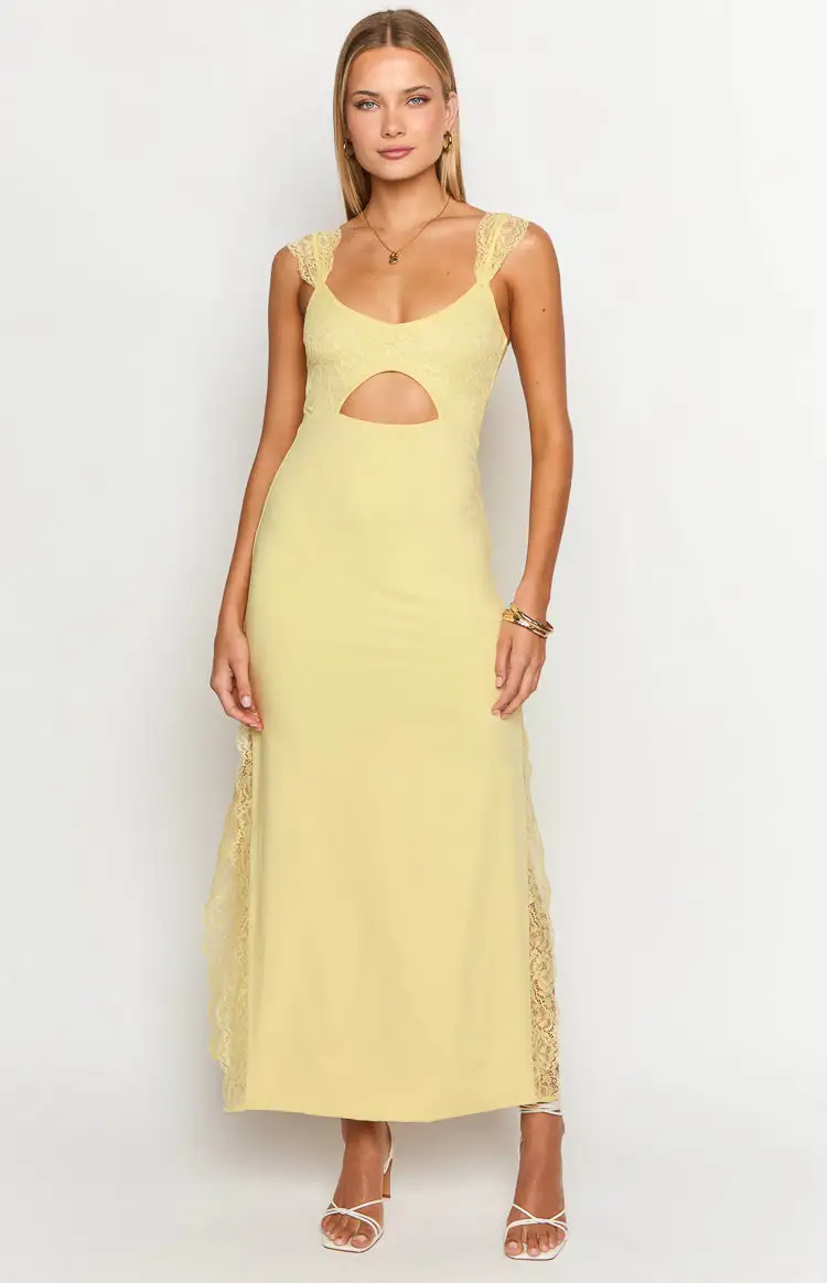 Tiana Yellow Lace Maxi Dress