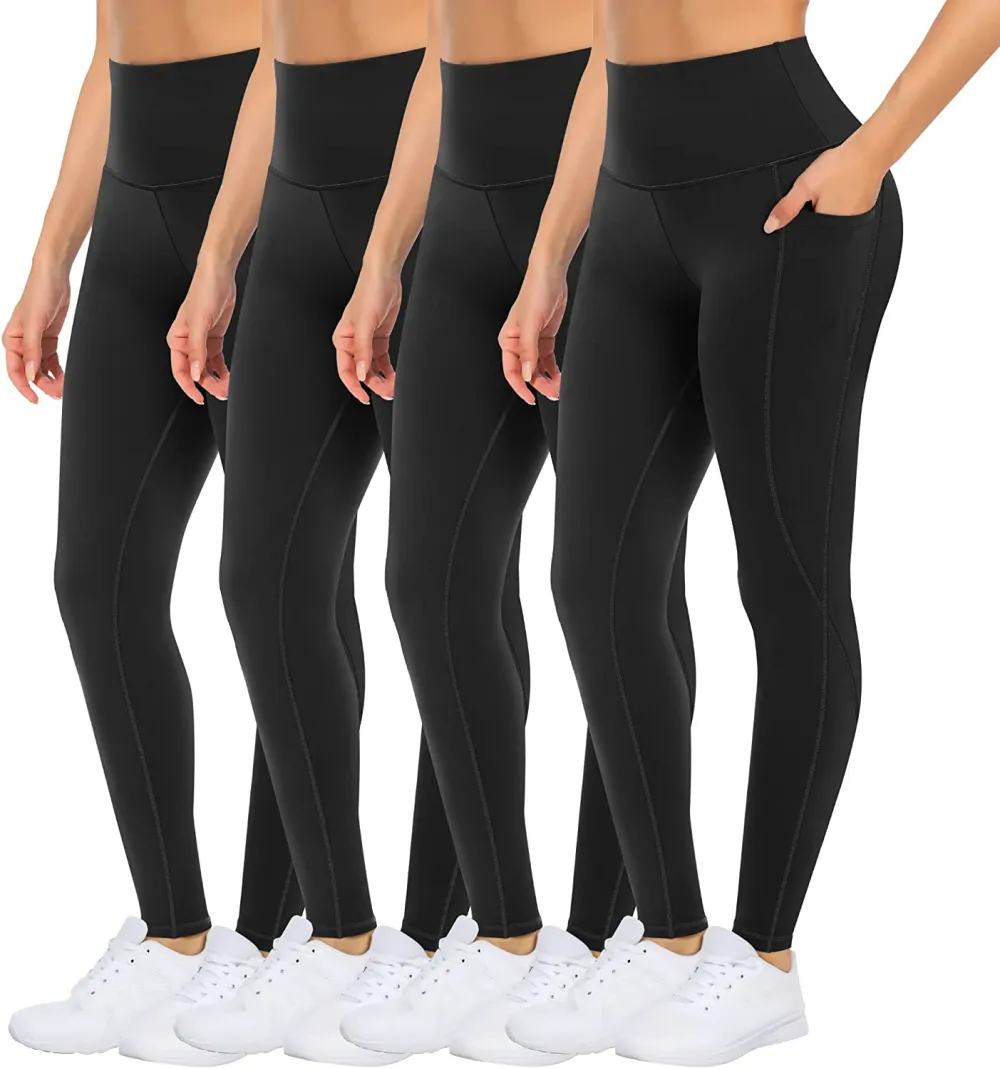 4 Pack Yoga Leggings with Pockets for Women - High Waist Tummy Control Pants for Workout