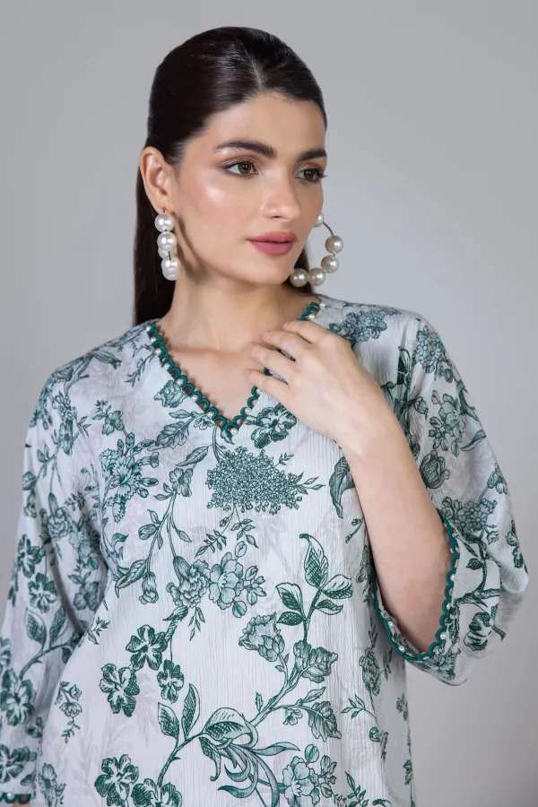 2 Piece | Kurta & Pants | Color  green and white