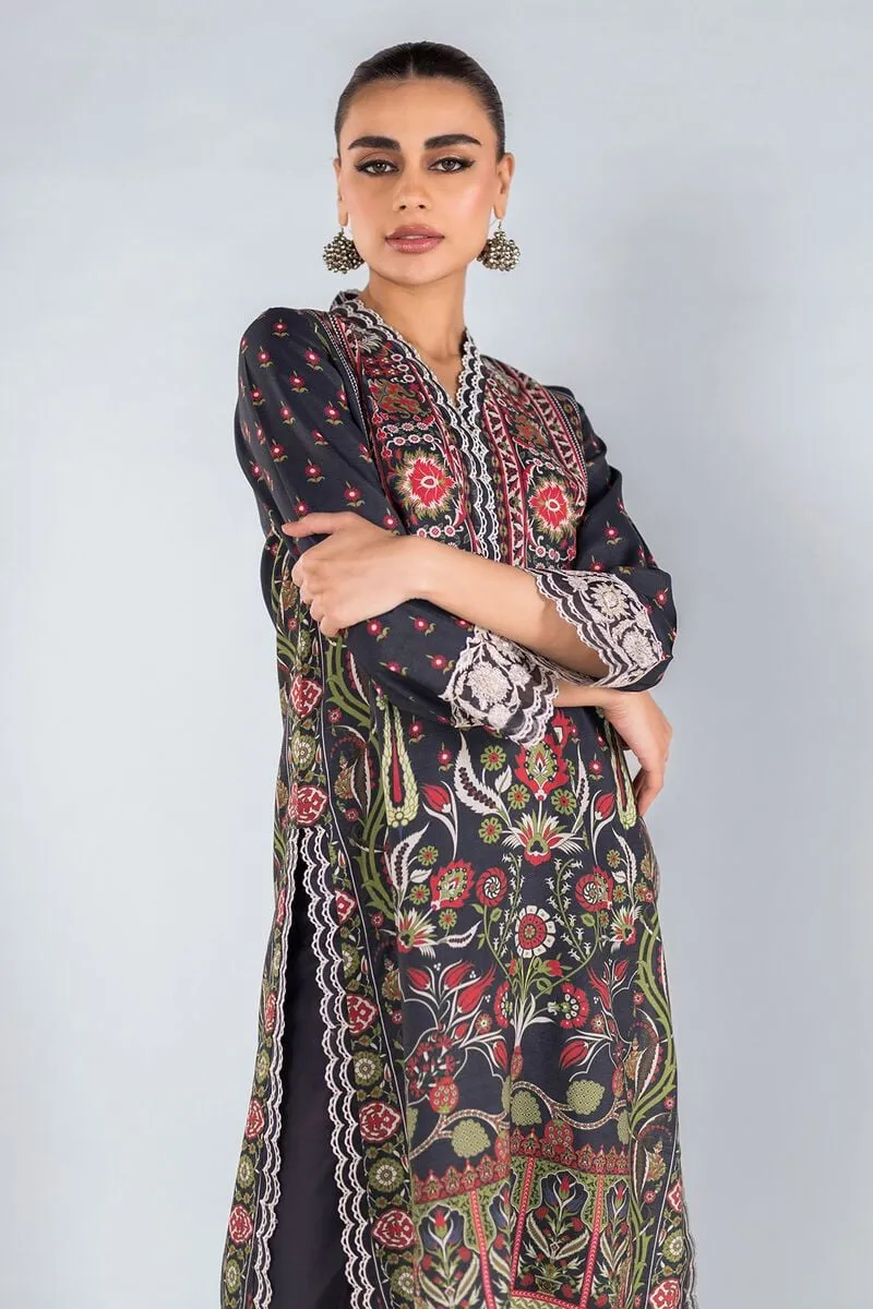 3 Piece Kurta Embroidered | Dupatta& Bottom & Tops | Color Black red