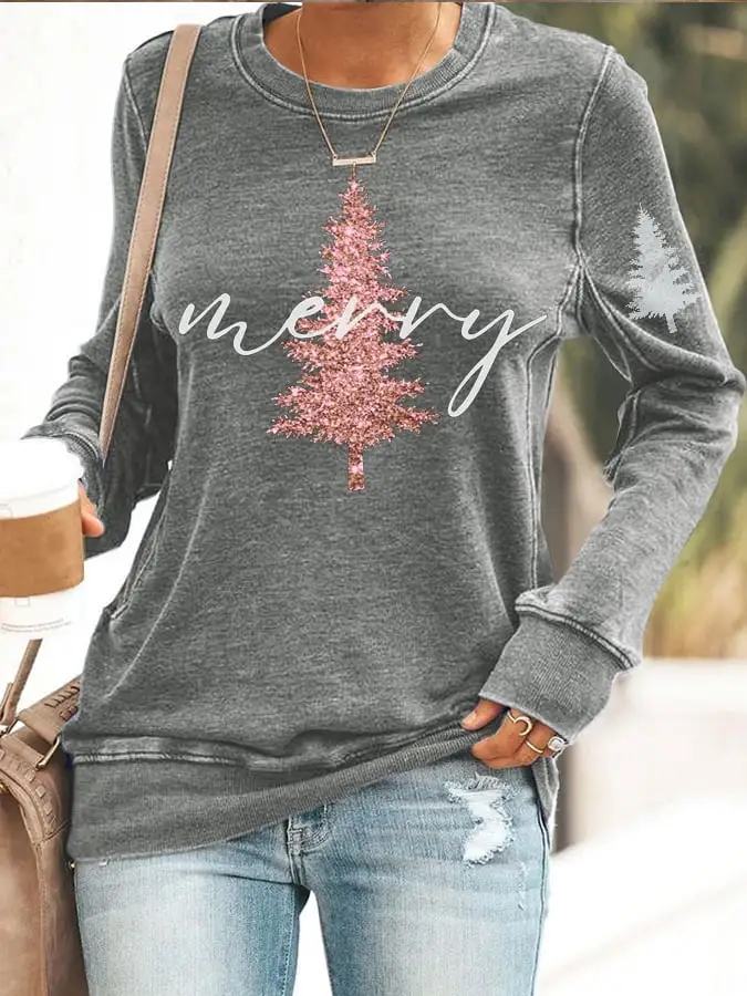 Women's Santa Print Long Sleeve Sweatshirt