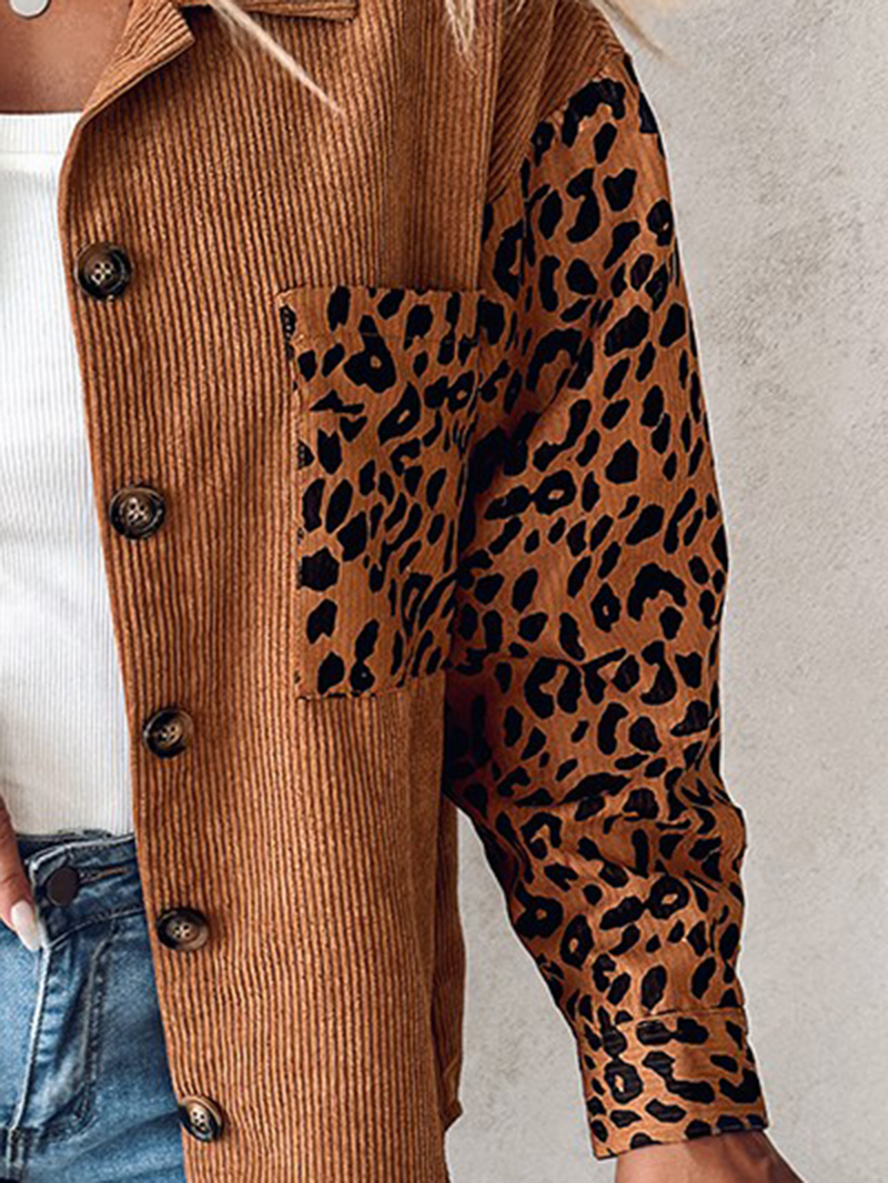 Casual leopard print patchwork corduroy jacket