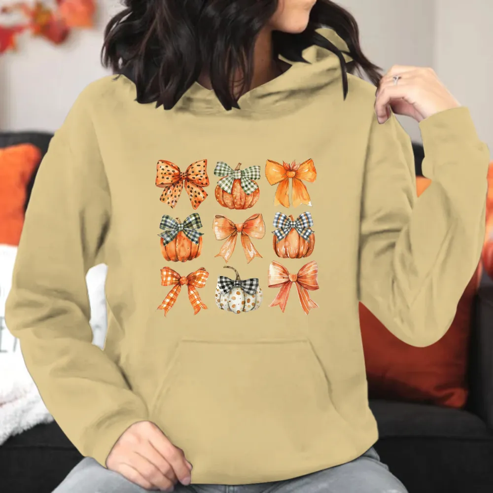 Cute Pumpkin Bow Nine Grid Printed Hoodie