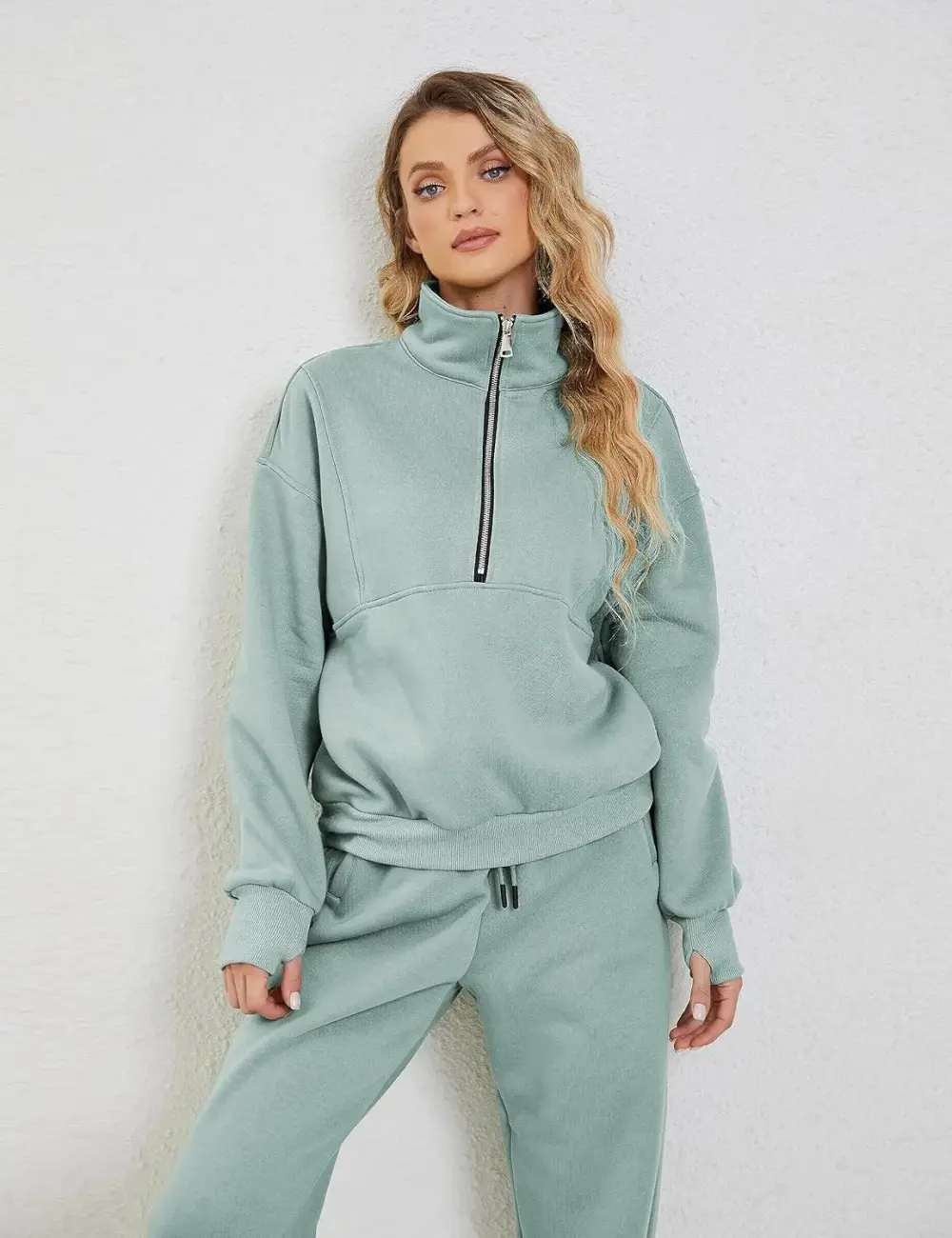 2 Piece Half Zip Sweatsuits Fleece Sweatshirt and Joggers Set Tracksuit