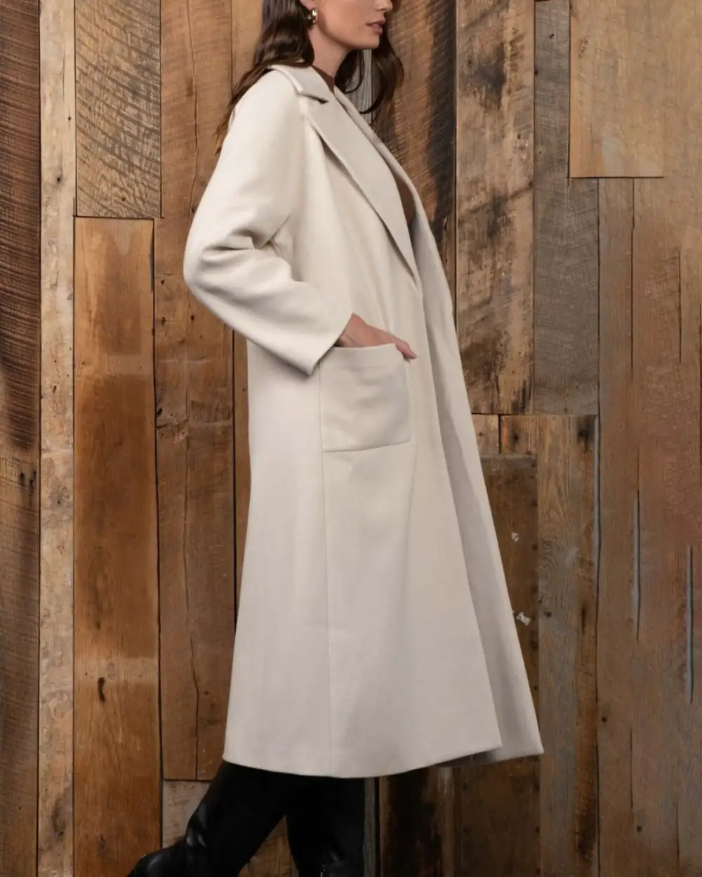 Longline Solid Button Closure Coat - Oatmeal