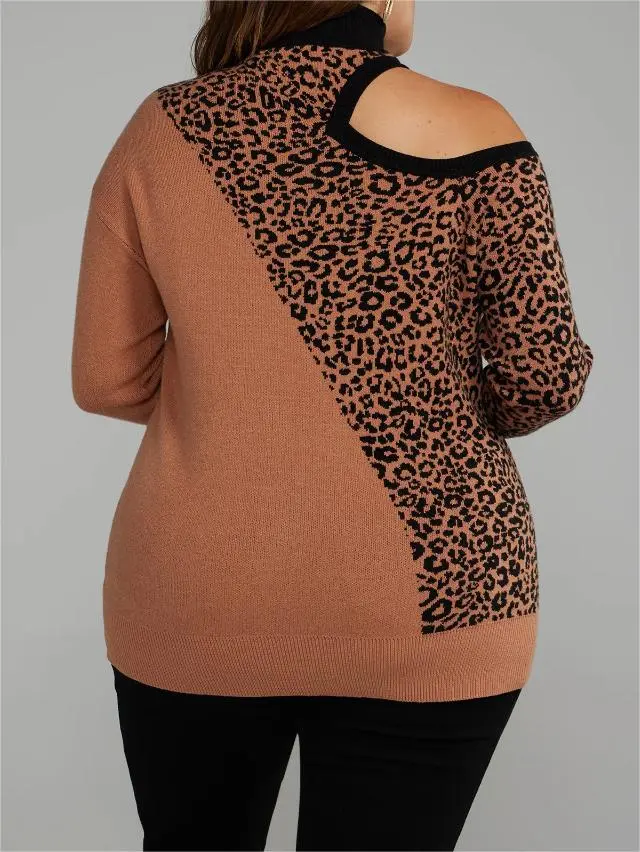 Colorblock Leopard Print Cutout Sweater