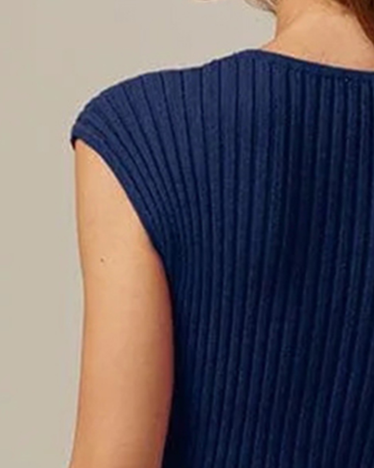 The Blue Boat Neck Ribbed Cap Sleeve Knit Tee