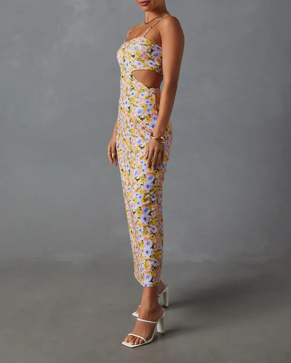 Skylar Side Cutout Floral Print Midi Dress