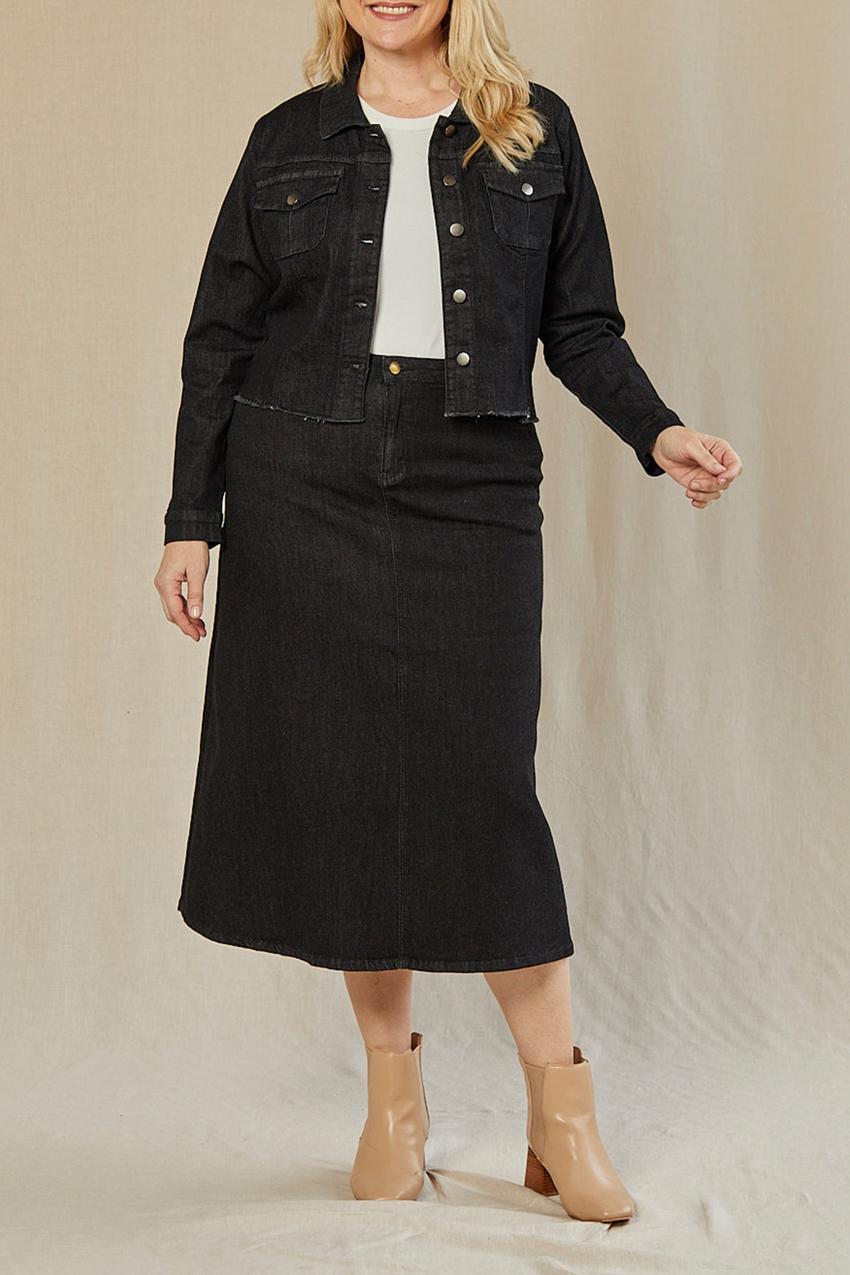 Adrift Denim A-Line Skirt in Black