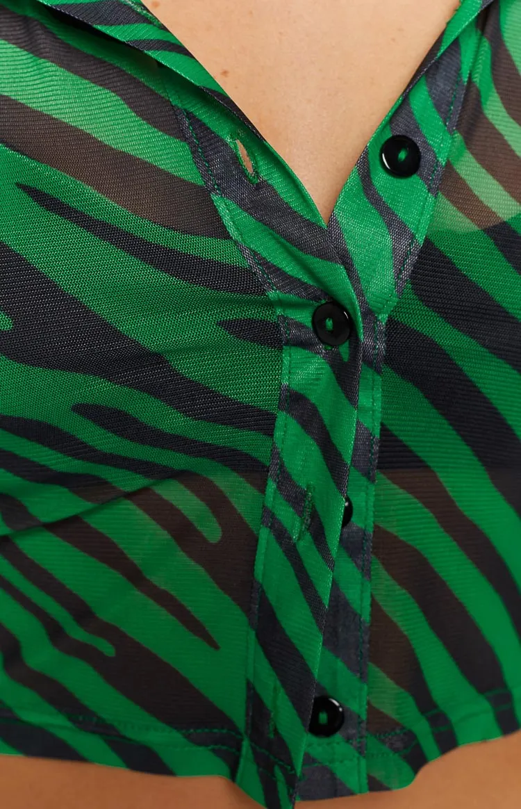 Lilliana Green Print Mesh Shirt