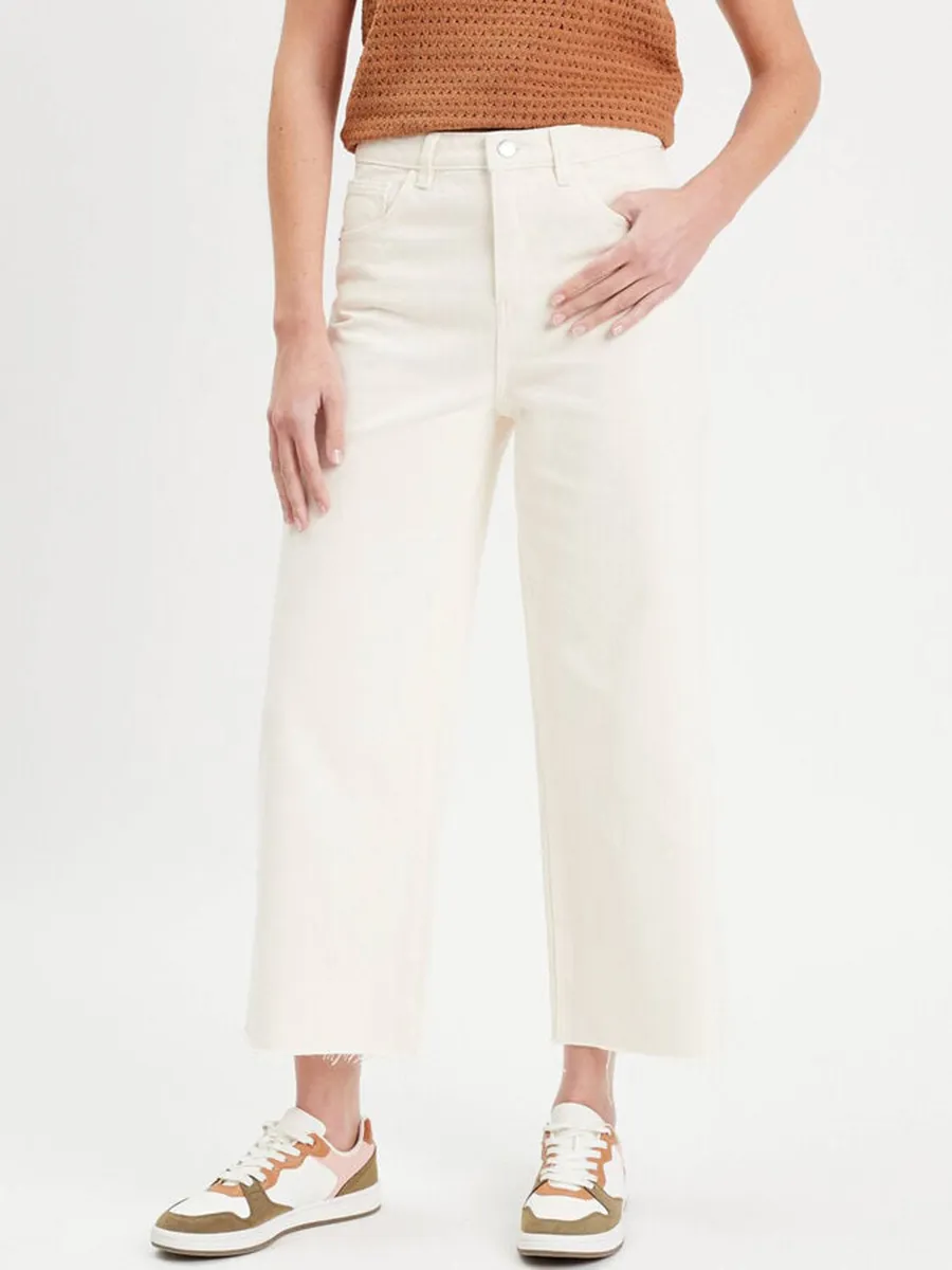 Jeans wide leg 7/8ème ecru femme