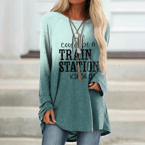 Could Be A Train Station Kinda Day Print Casual Tunic