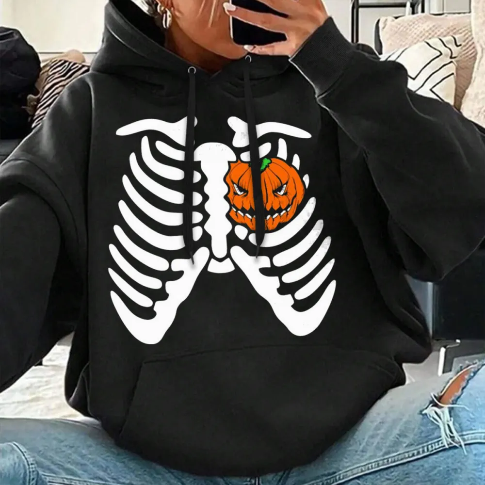 SKULL CHEST HALLOWEEN PATTERN PRINTED HOODIE