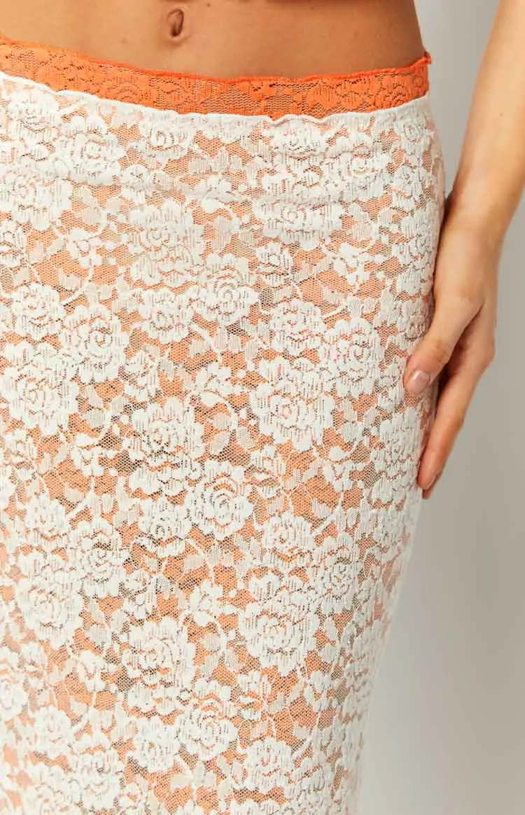 Willow Orange Contrast Lace Midi Skirt