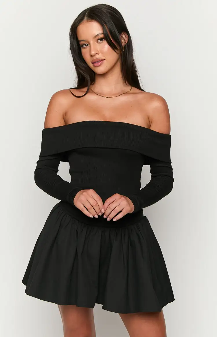 One Dance Black Long Sleeve Mini Dress