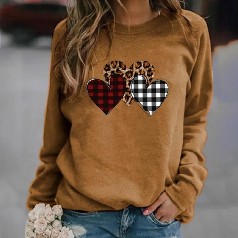 Casual Check Heart Print Sweatshirt