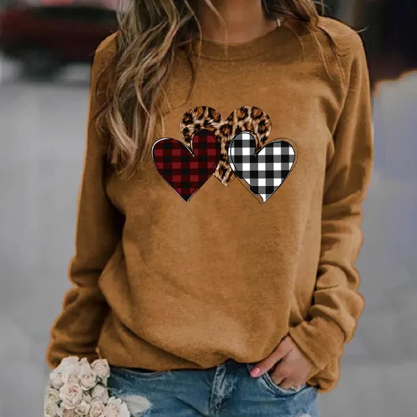 Casual Check Heart Print Sweatshirt