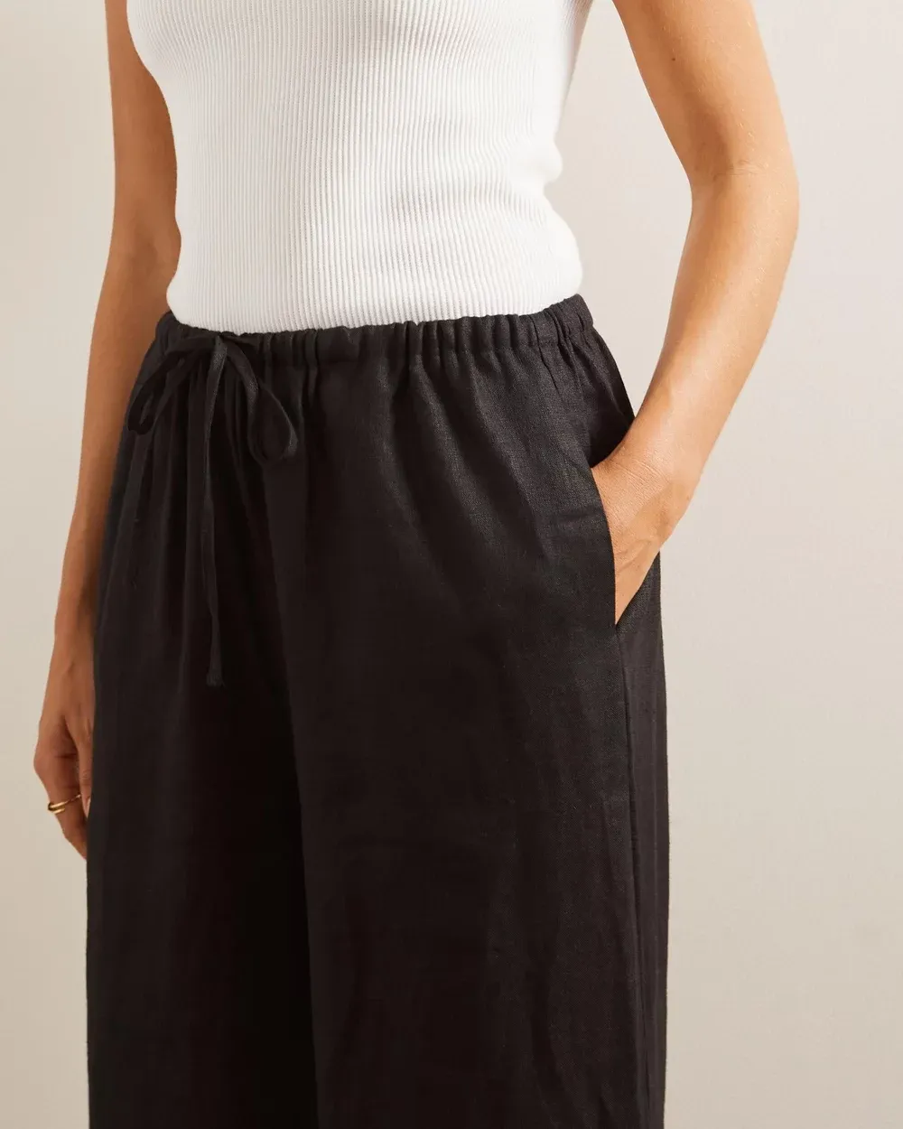 Drawstring Waist Relaxed Linen Pants