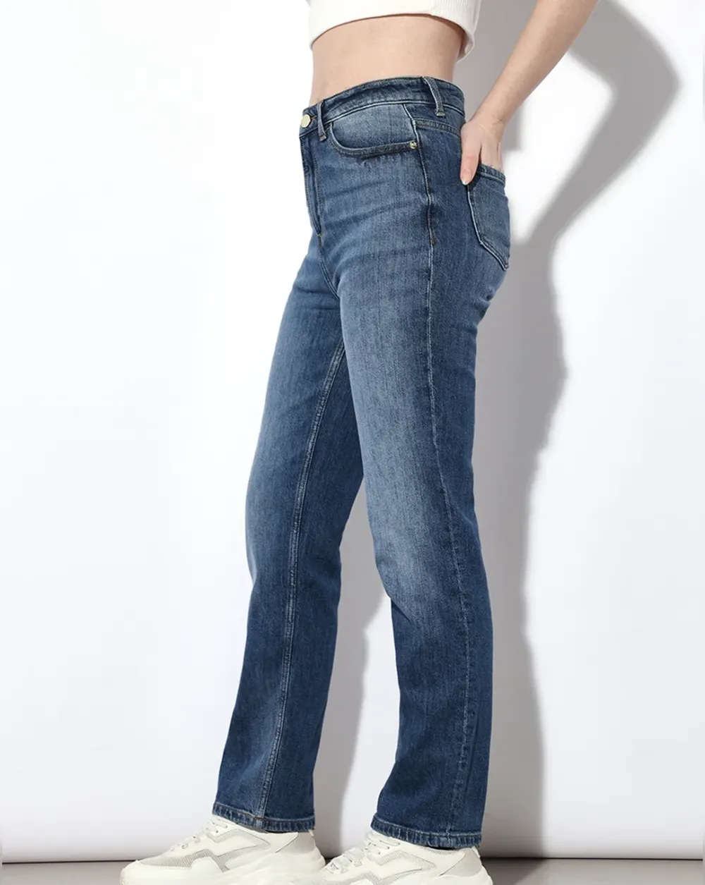 Blue High Rise Straight Fit Jeans