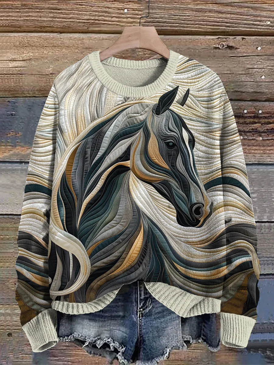 Vintage Horse Pattern Knit Sweater