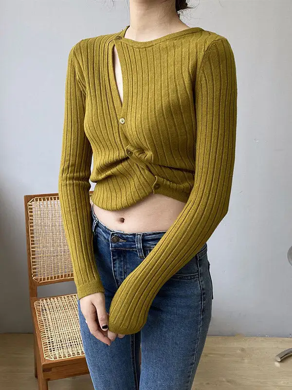 Fashion Asymmetric Solid Color Round-Neck Sweater Top