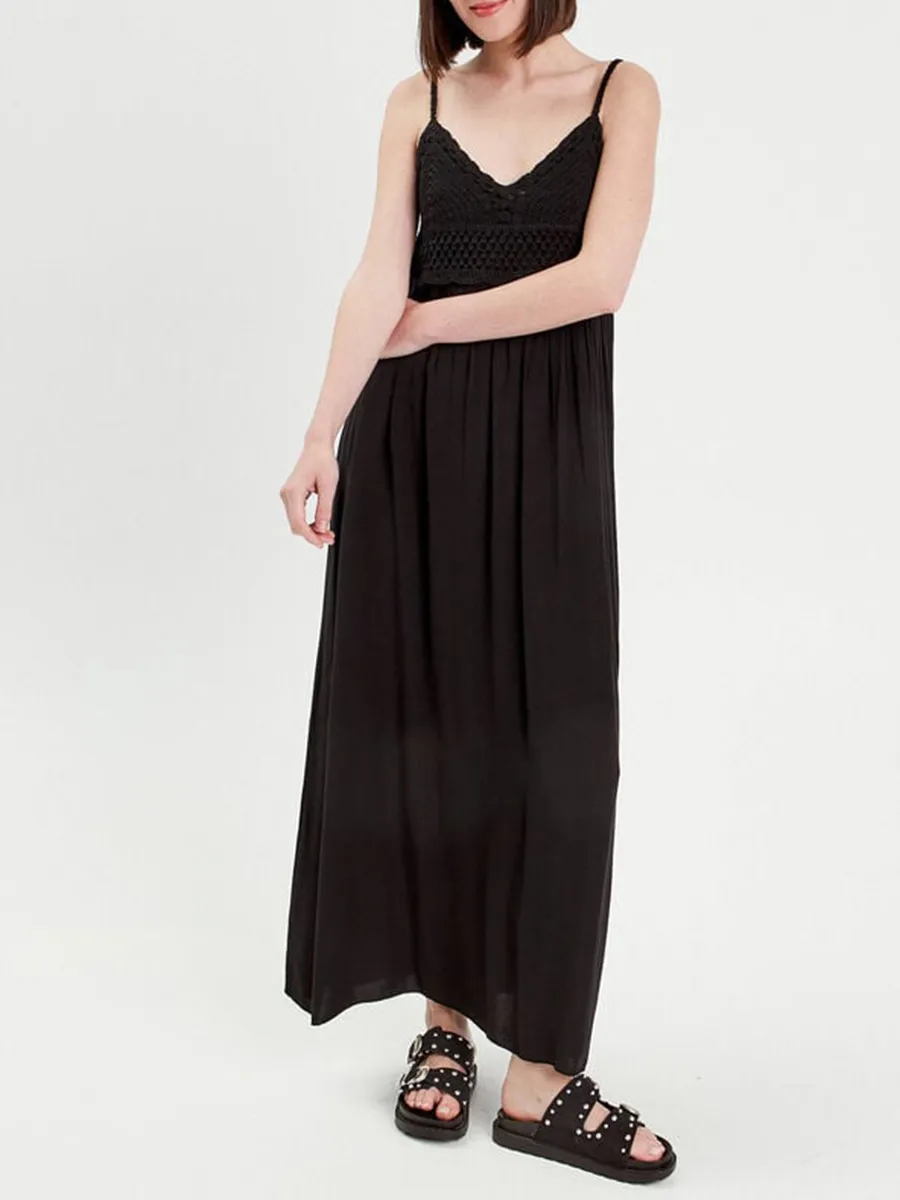 Robe longue évasée noir femme