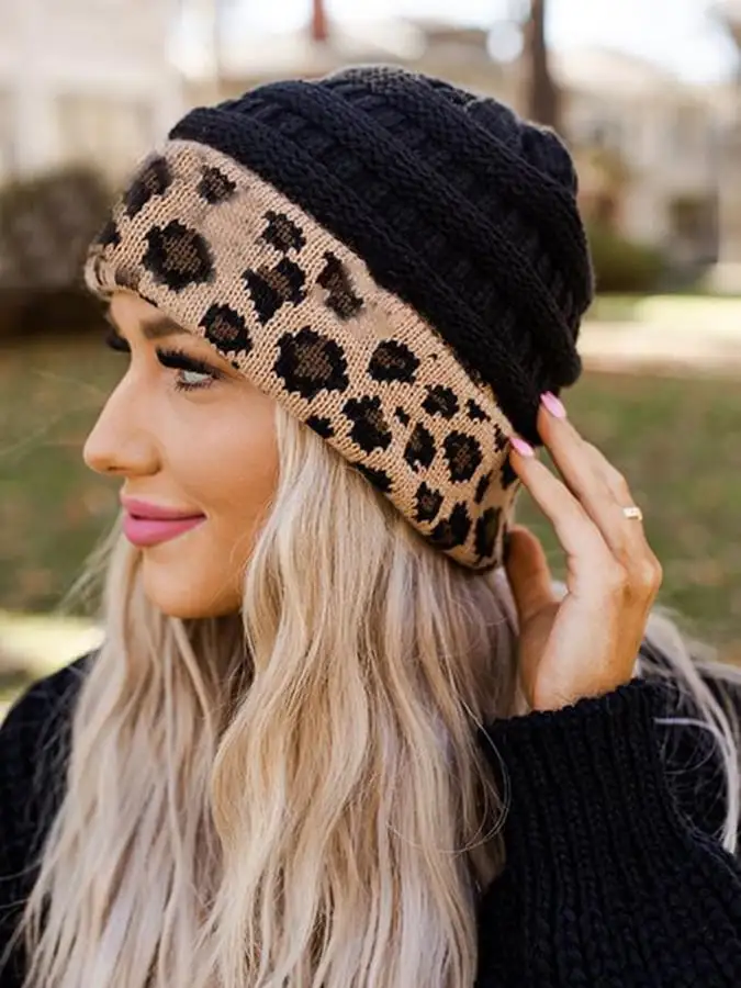 🔥Buy 3 Get 10% Off🔥Women's Western Retro Leopard Print Stitching Design Beanie (Without Logo)