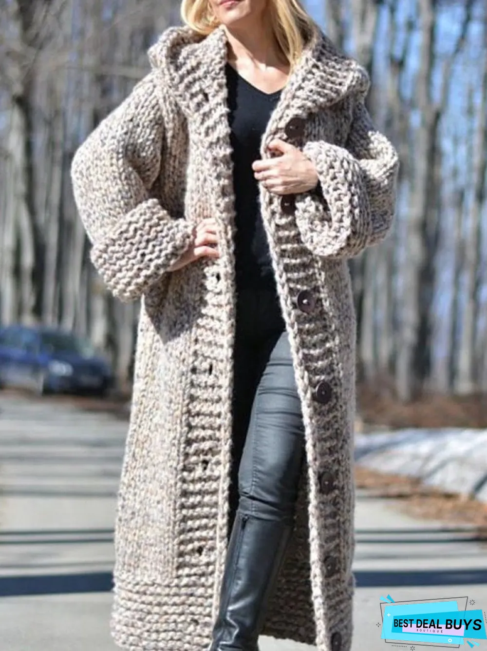 Chunky Knit Long Hooded Cardigan