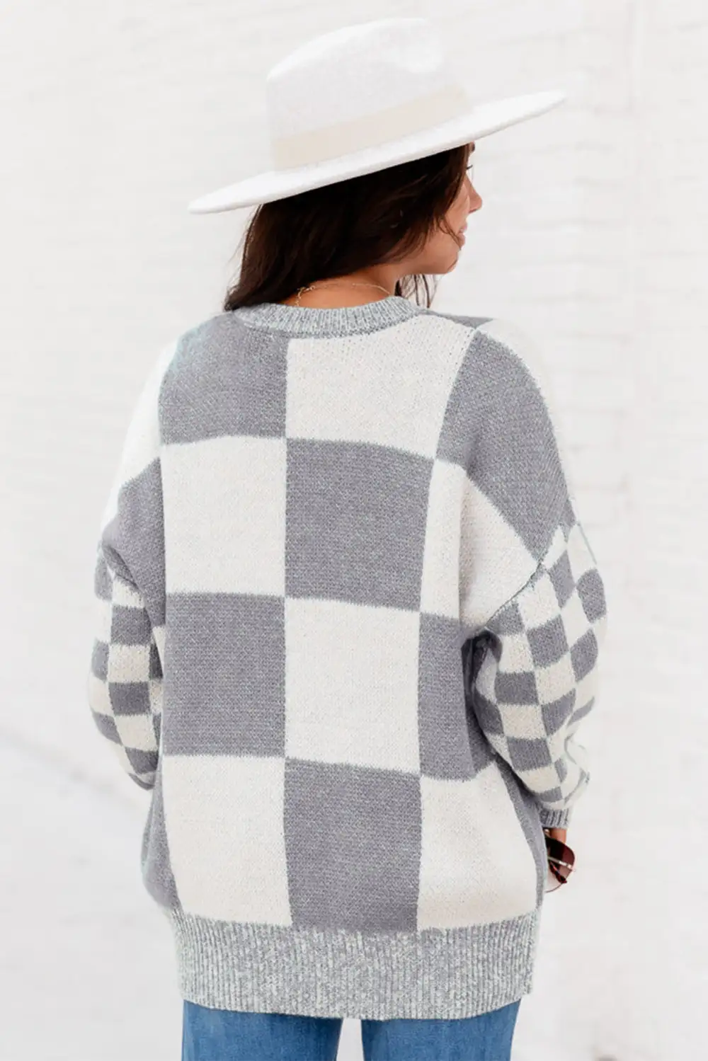 Checkered Print Drop Shoulder Sweater