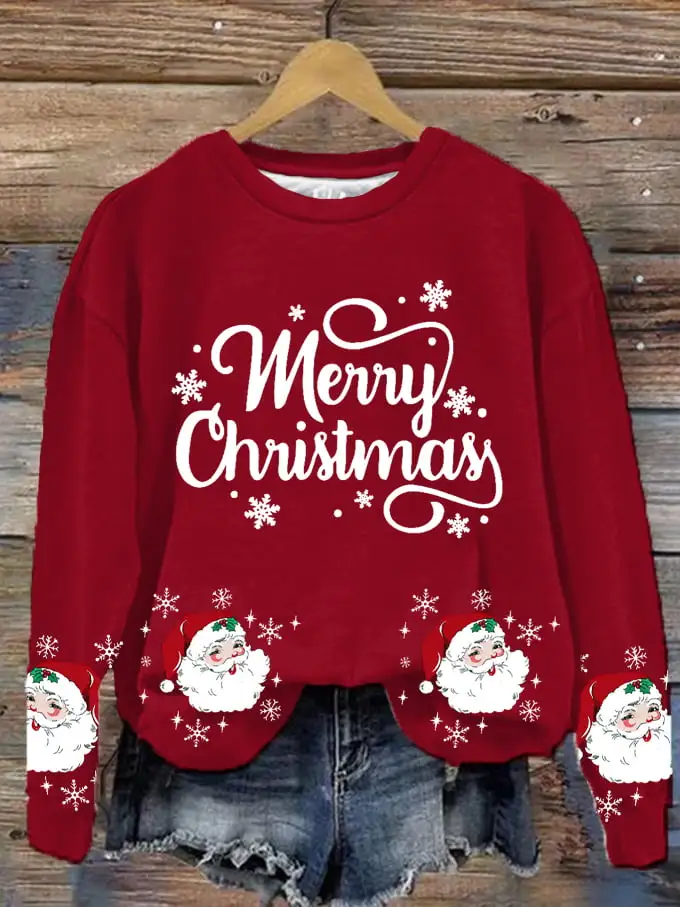 Women's Funny Santa Merry Christmas Printed Sweatshirt