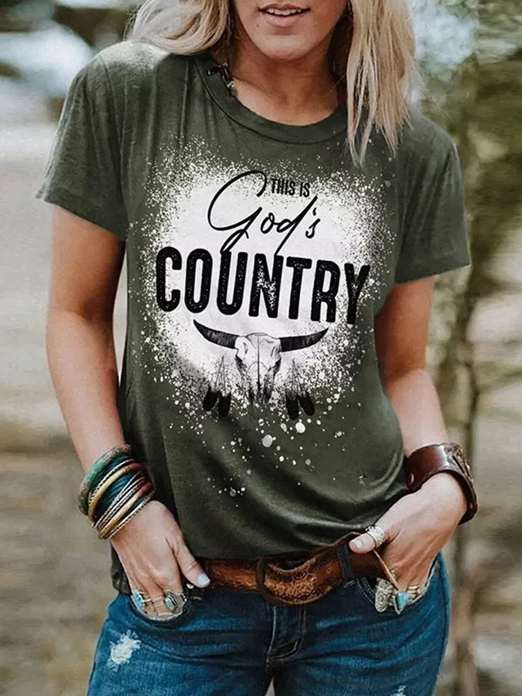 Western Vintage Print Short Sleeve T-Shirt