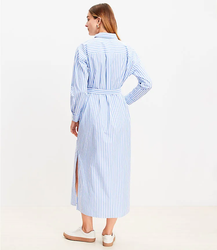 Striped Poplin Belted Pocket Shirtdress