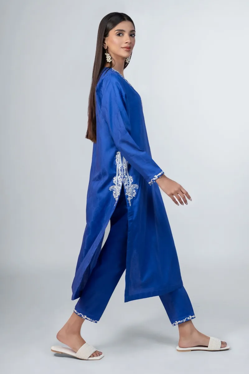 2 Piece Kurta | Embroidered & Pants | Dark Blue