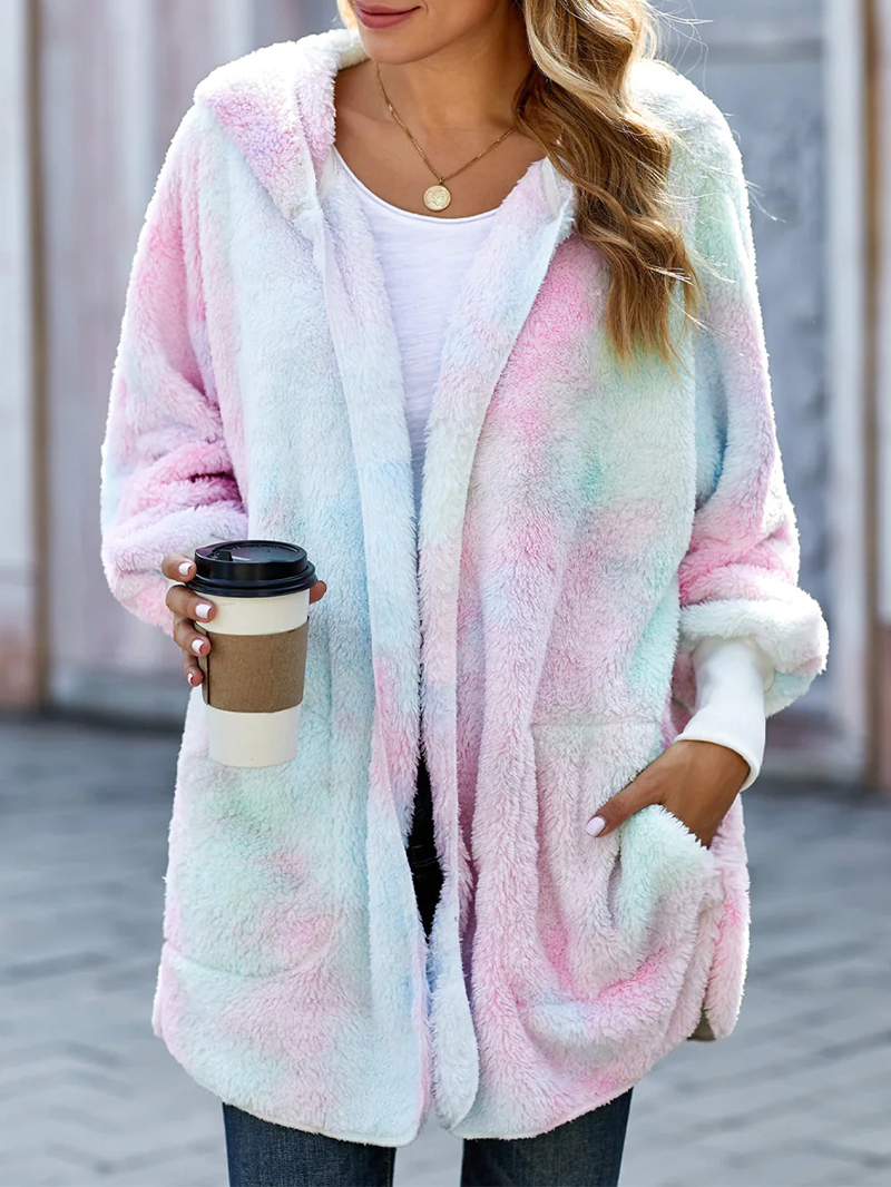 Casual colorful sherpa hooded coat